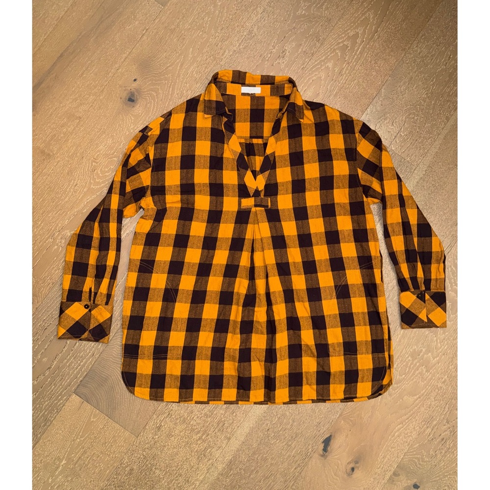 Easel Los Angeles Mustard Yellow Black Buffalo Plaid Flannel Tunic Top Medium